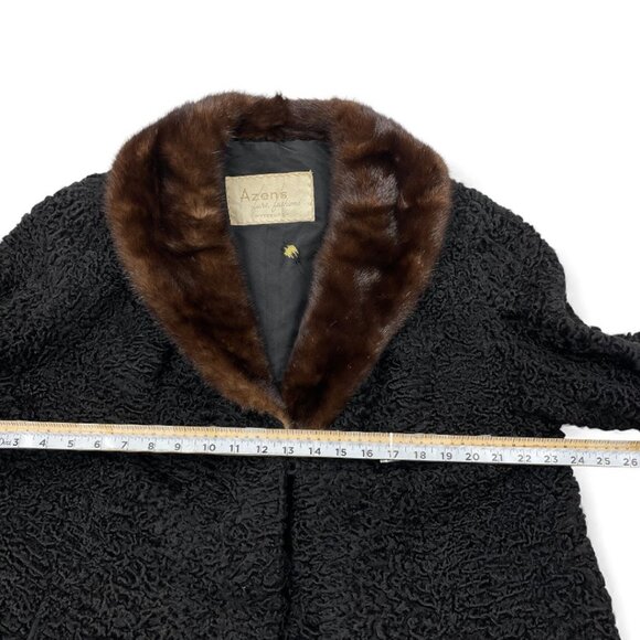 Azens Furs Persian Curly Lamb & Mink Fur Coat Women's Jacket Black Size XL - Picture 8 of 14
